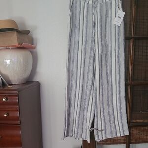 Striped Gray and White Womens Linen  Pants